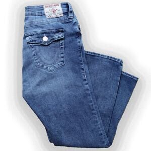 Y2K True Religion Jennie Curvy Mid Rise Capri Blue Denim Jeans